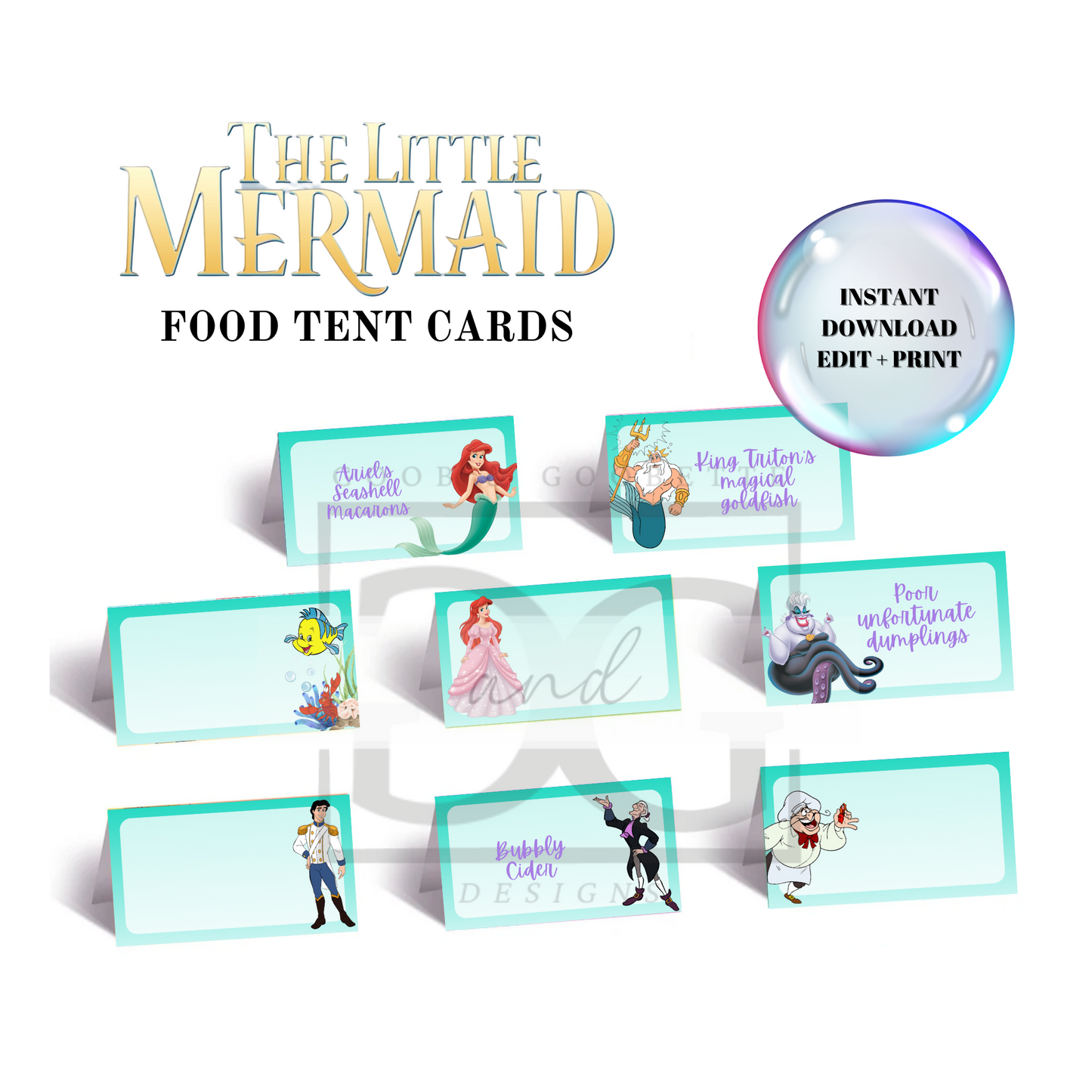 Little Mermaid Food Tent/Labels - Ariel and Flounder