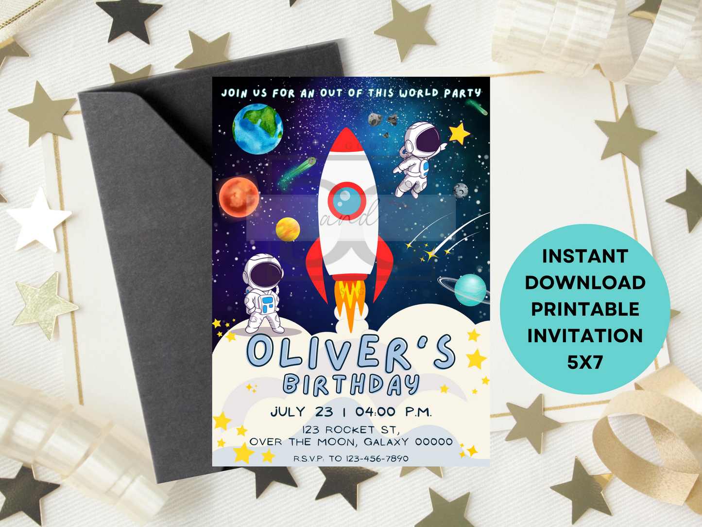 3..2..1.. Blast Off! Space Astronaut Birthday Invite
