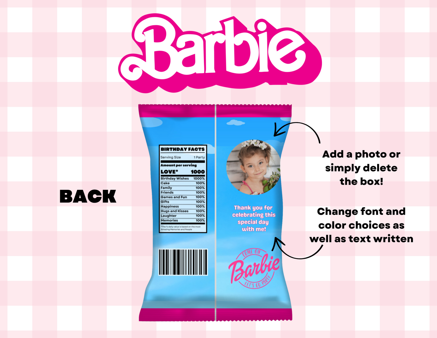 Barbie Chip Bag Labels