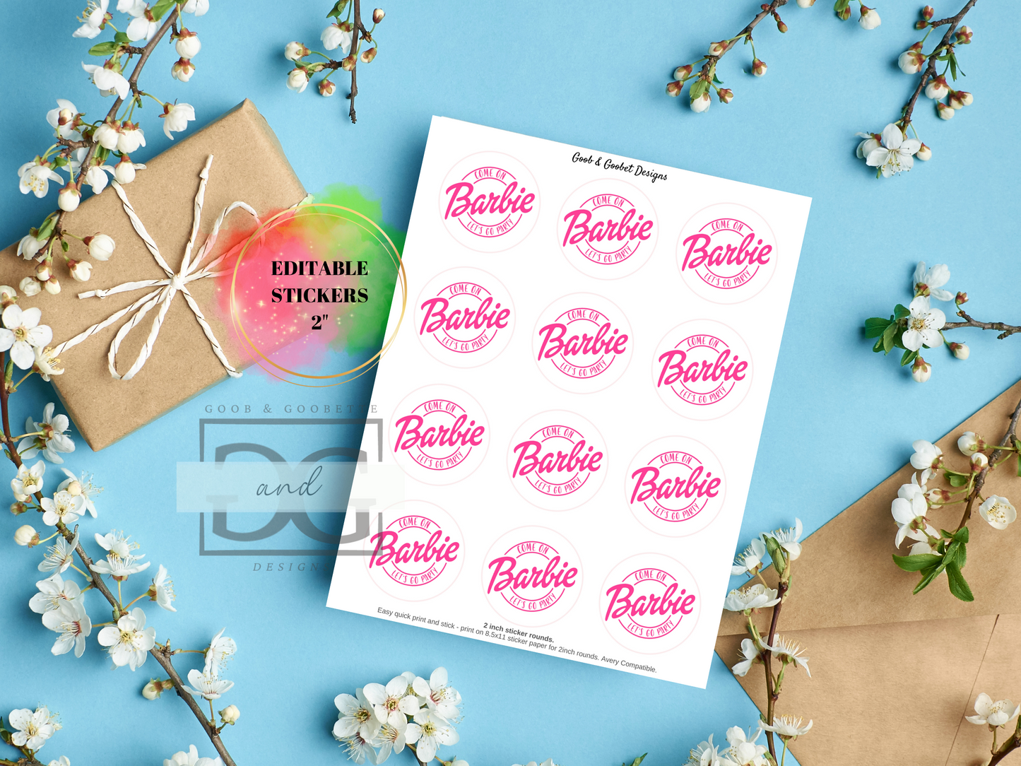 Digital Barbie Party Stickers 2in - Come on Barbie Let's Go Party