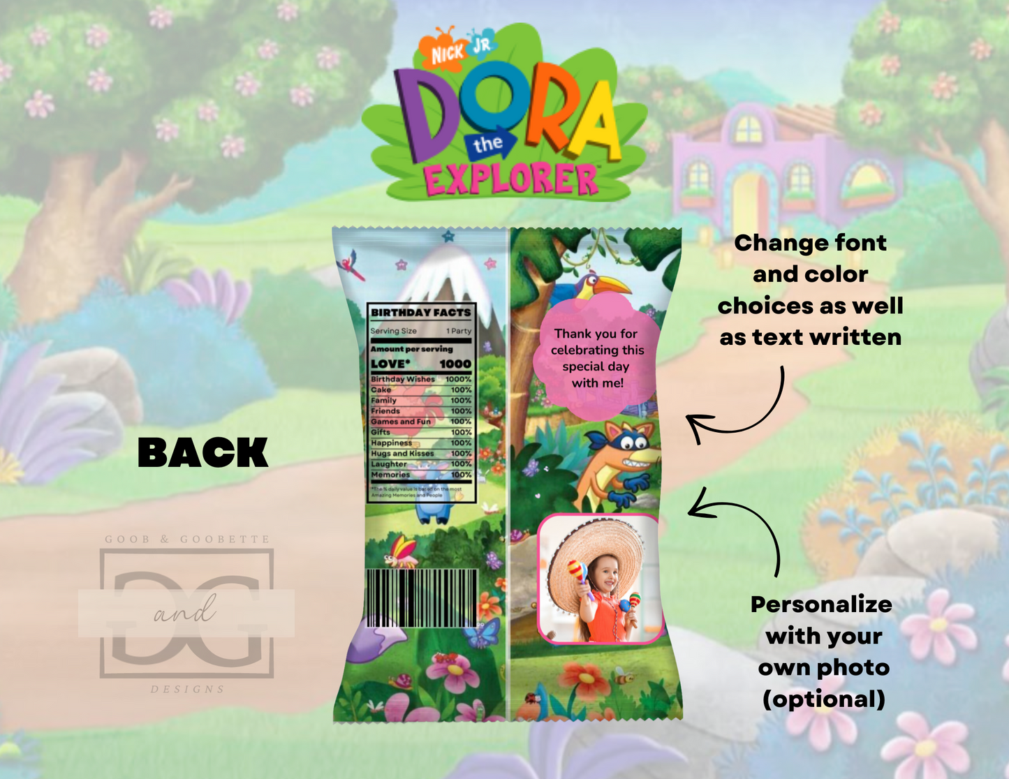 Dora the Explorer Chip Bag Labels