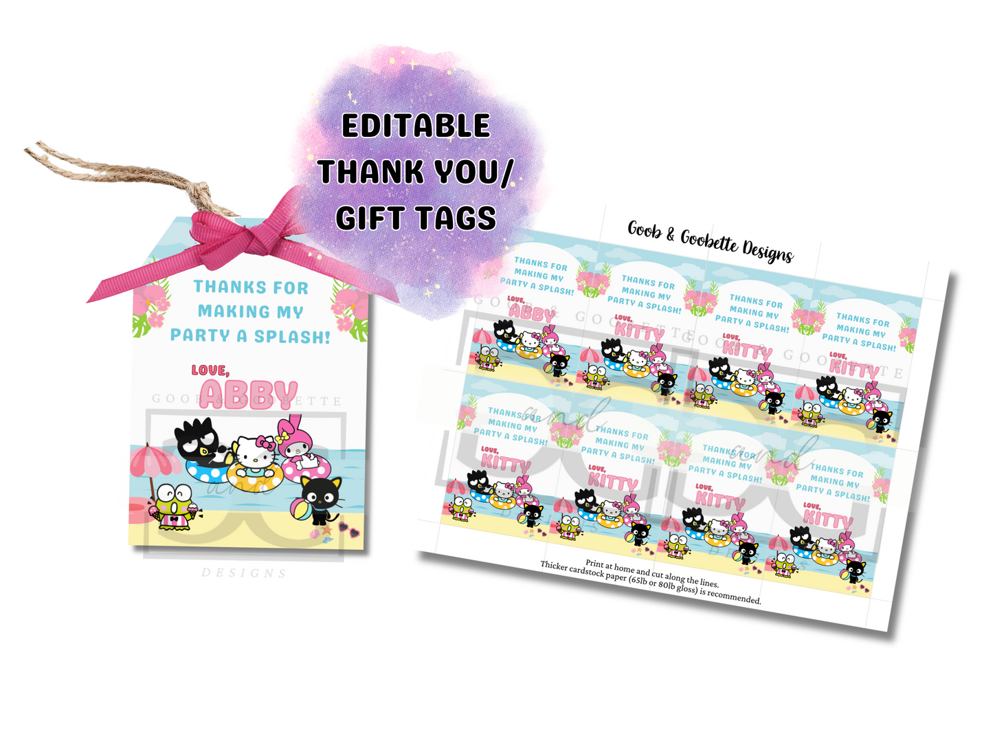 Hello Kitty Pool Party Gift Tags