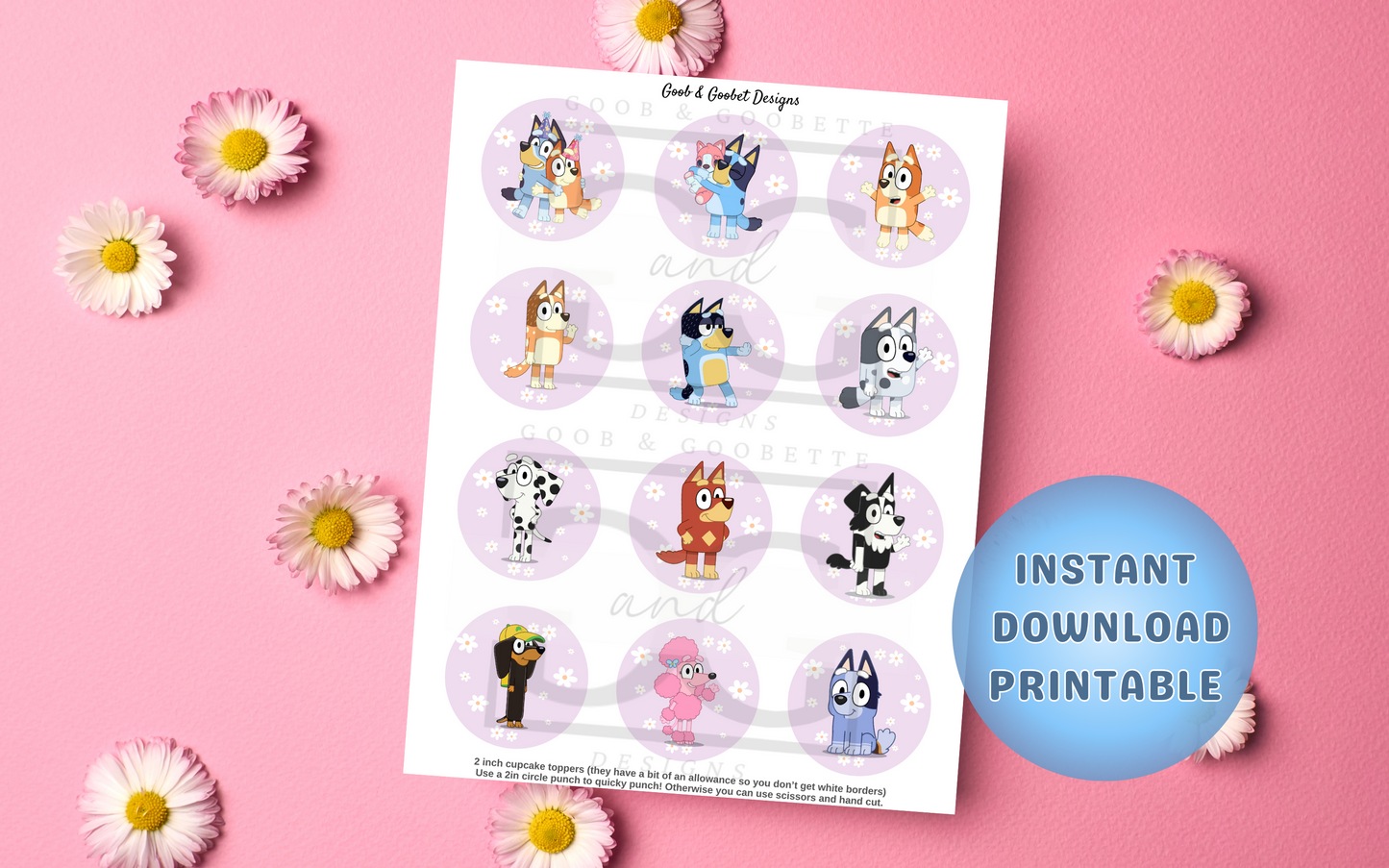 Lavender Daisy Bluey Cupcake Toppers