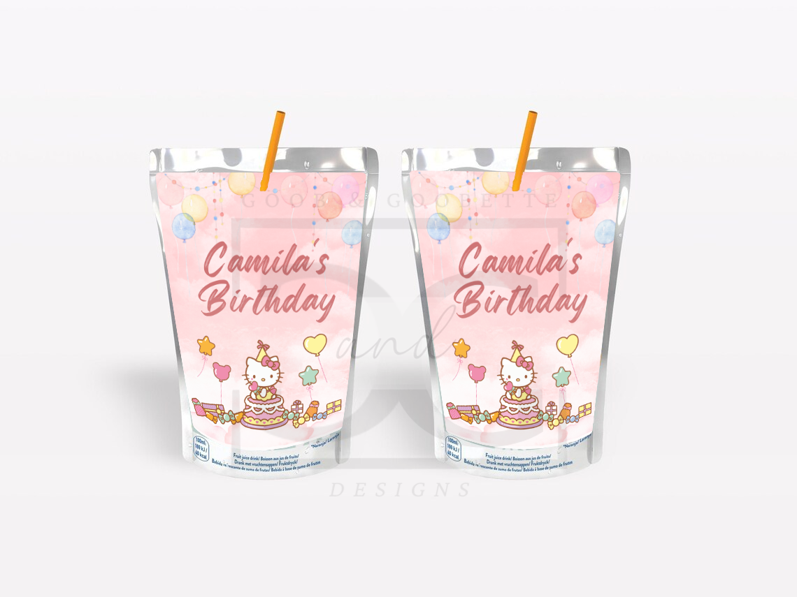 Watercolor Hello Kitty Juice Pouch Labels