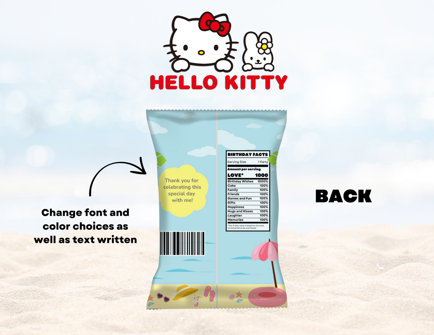 Hello Kitty Pool Party Chip Bag Labels