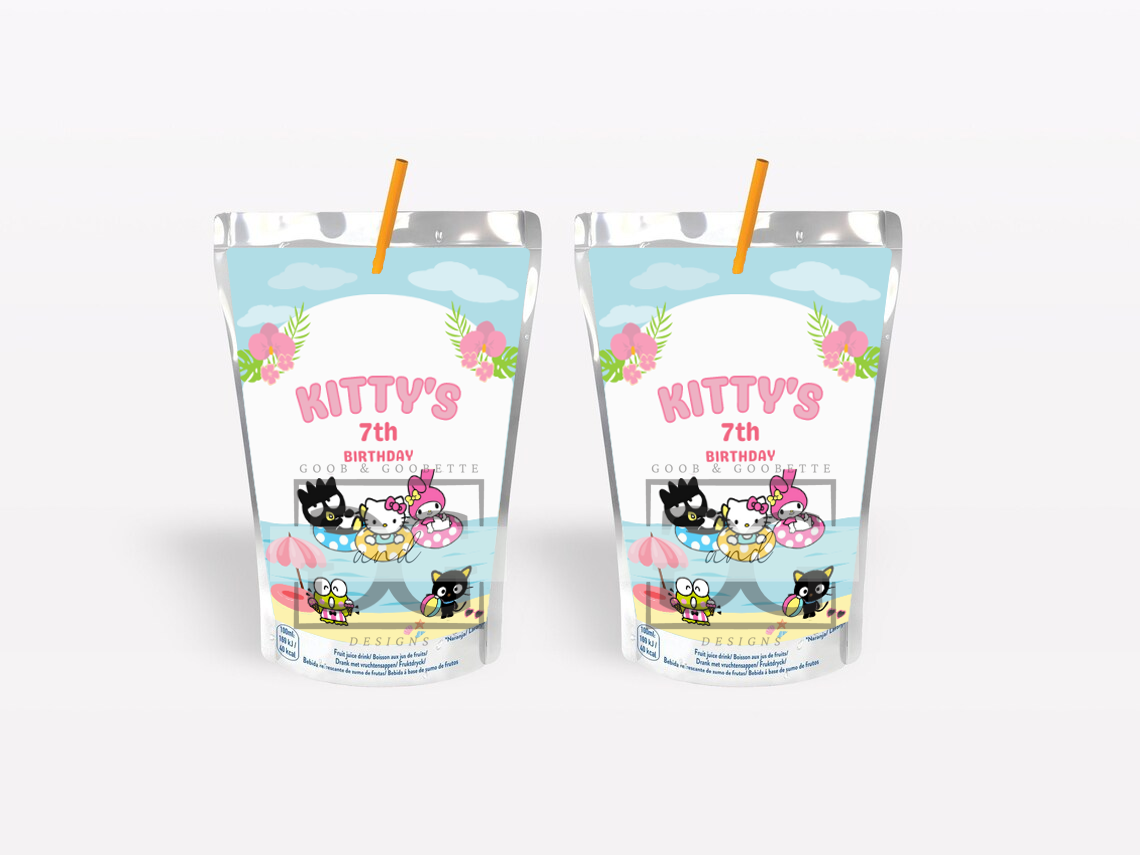 Hello Kitty Pool Party Juice Pouch Labels - Capri Sun Labels