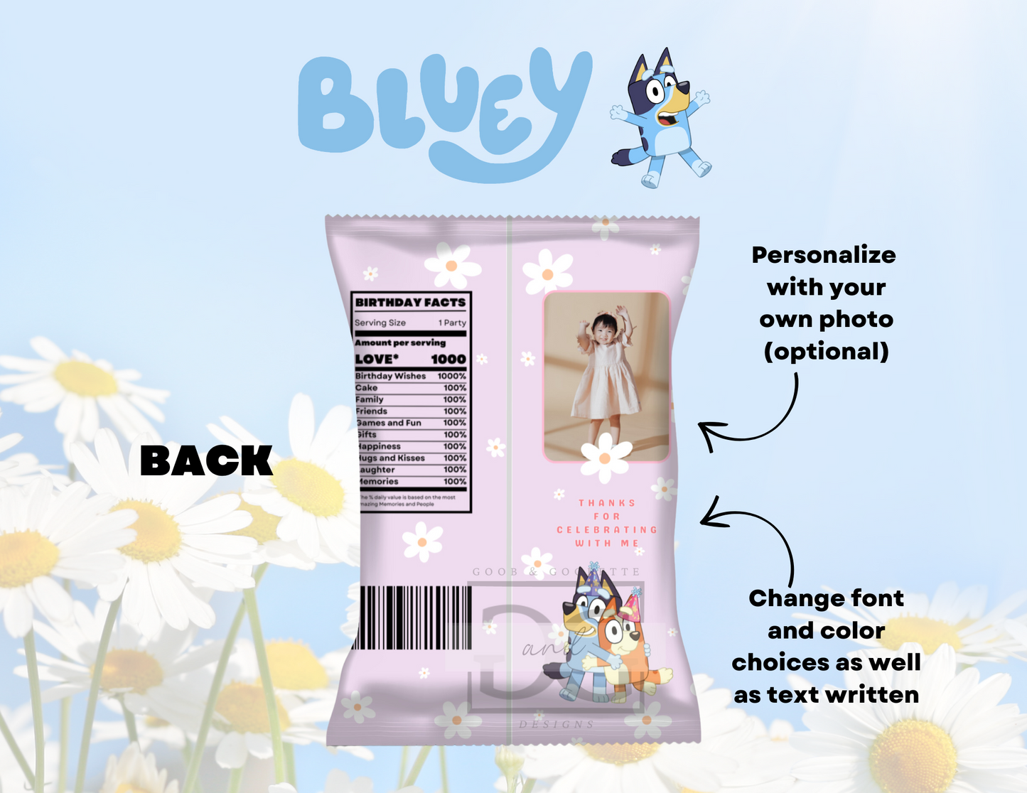 Lavender Daisy Bluey Chip Bag