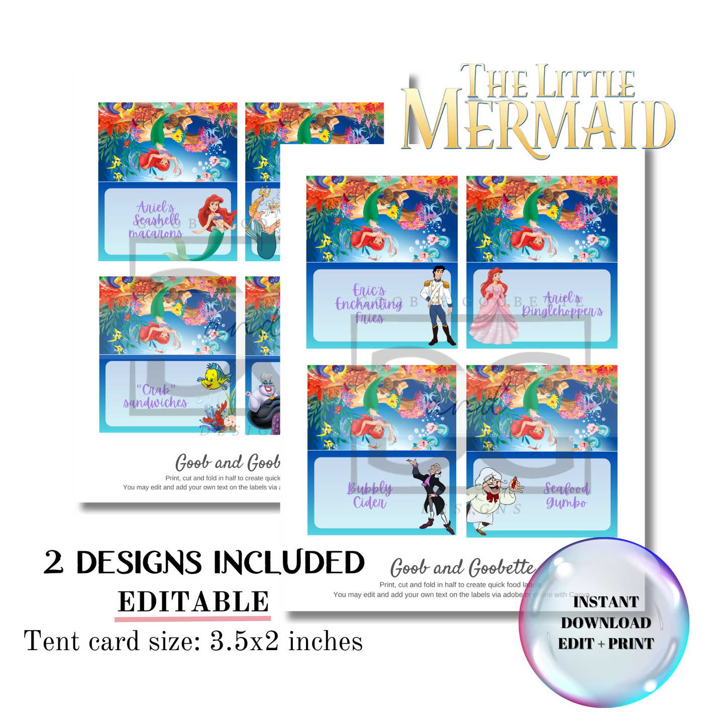 Little Mermaid Food Tent/Labels - Ariel Place Cards