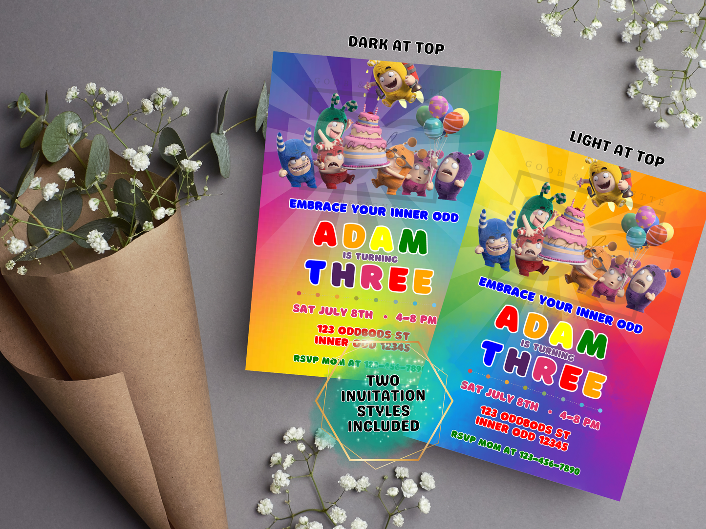 Rainbow Oddbods Invitation - Oddbods Birthday Invite