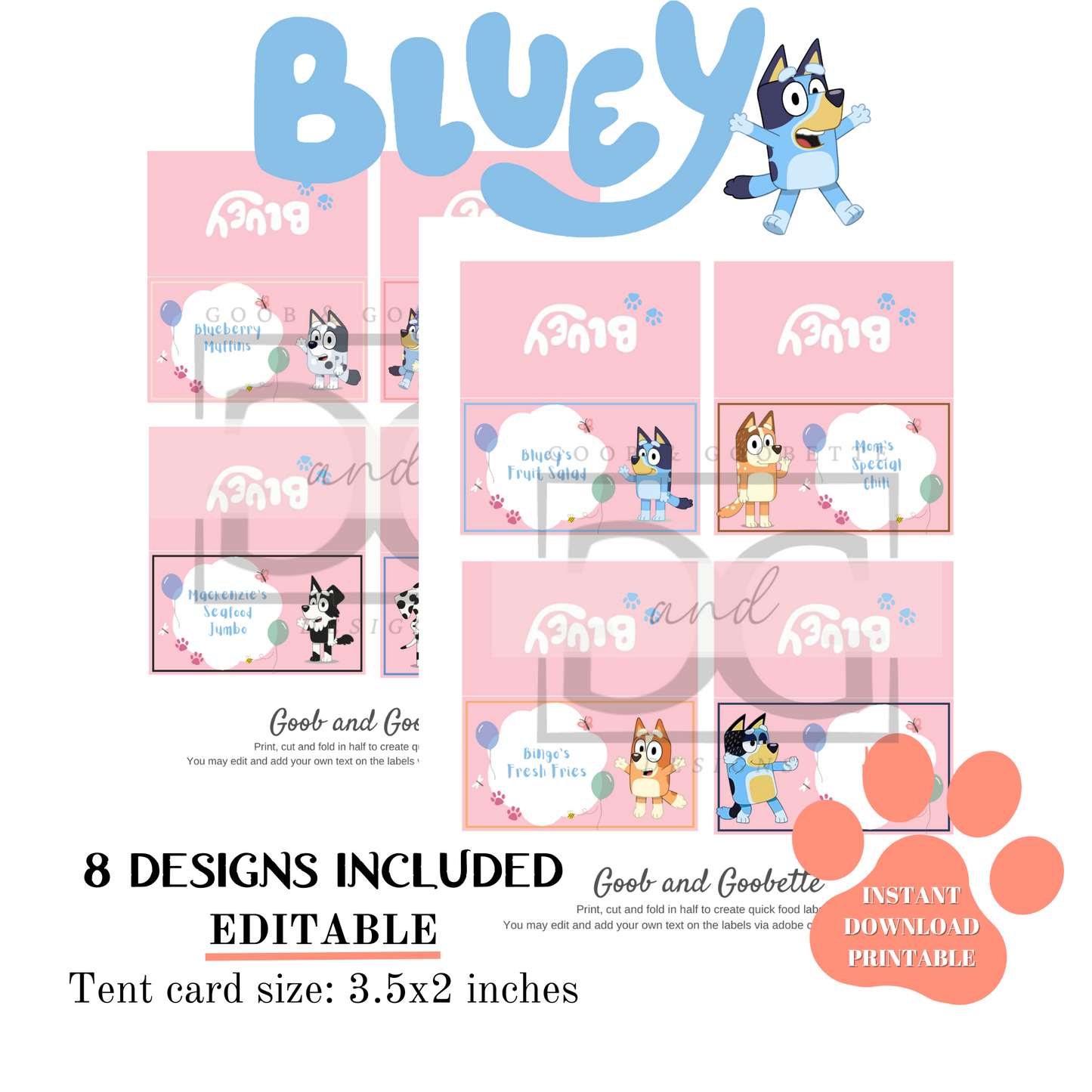 Pink Bluey Food Tents/Labels