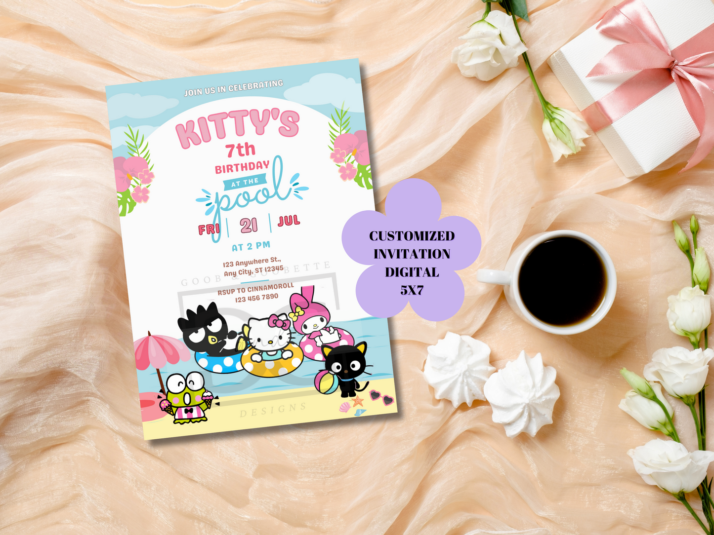 Hello Kitty Pool Party Invite