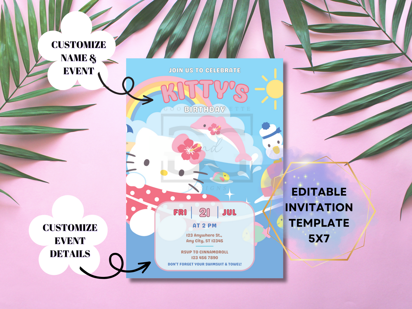 Summer Hello Kitty Pool Party Invite