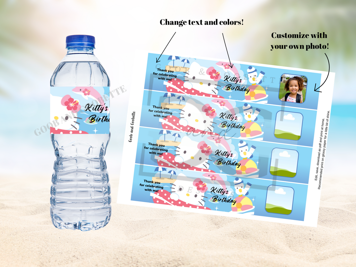 Summer Hello Kitty Water Bottle Labels