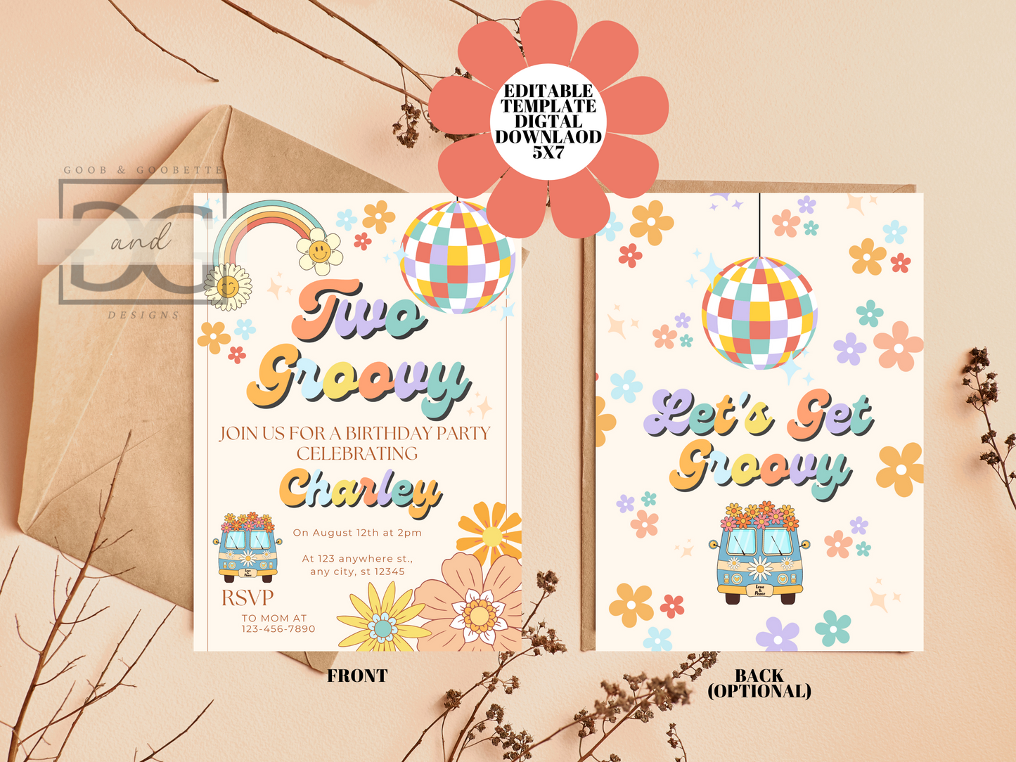 Two Groovy Invitation - 2nd Birthday Invitation