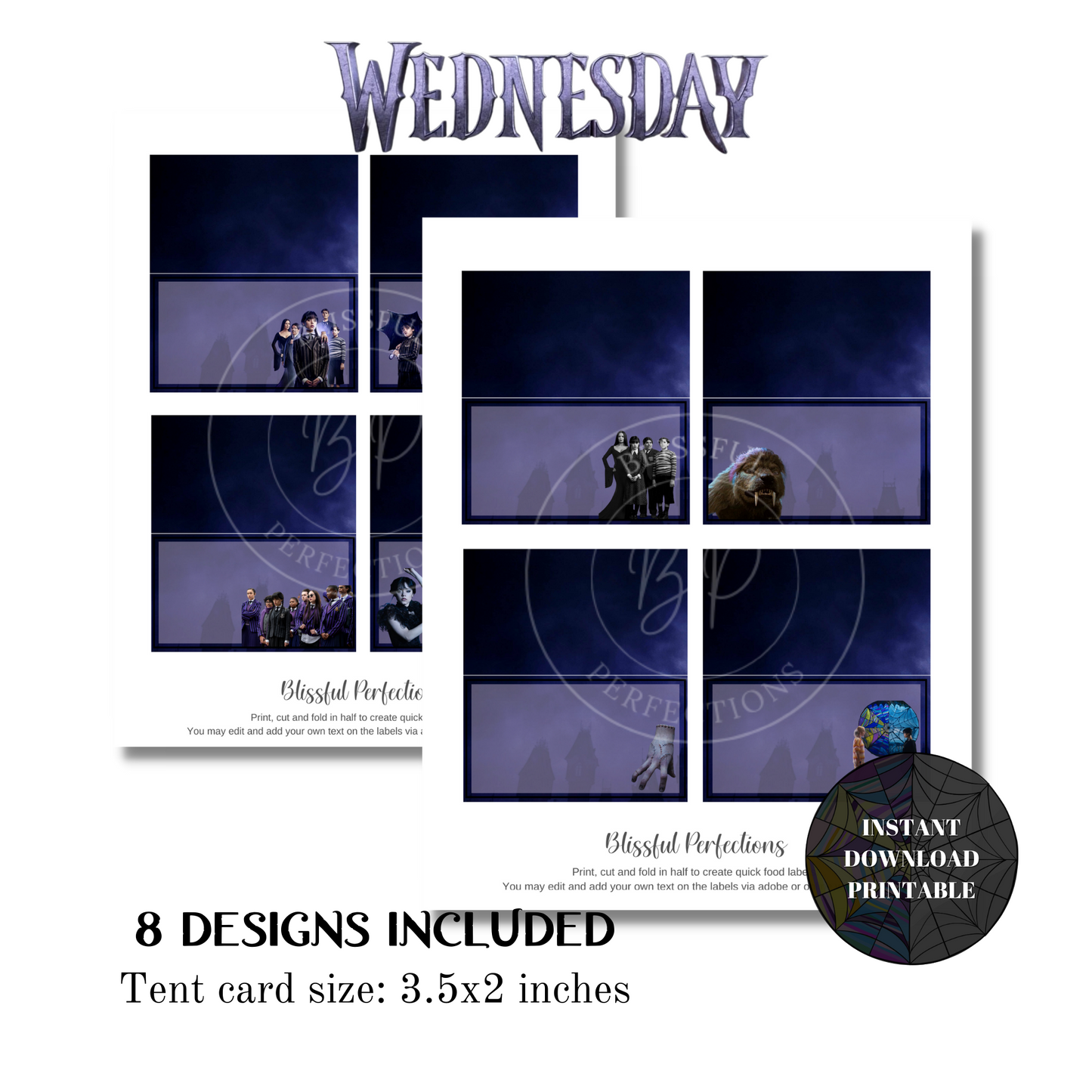 Wednesday Food Tents - Wednesday Addams Buffet Cards, Addams Family