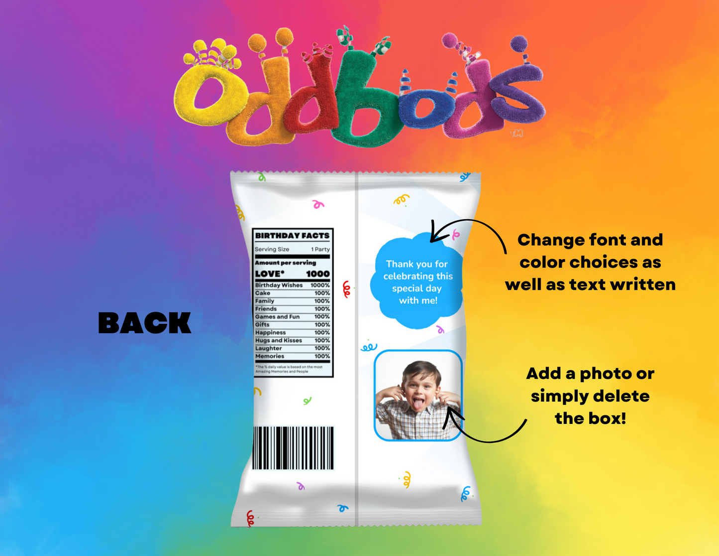 Oddbods Chip Bag Labels