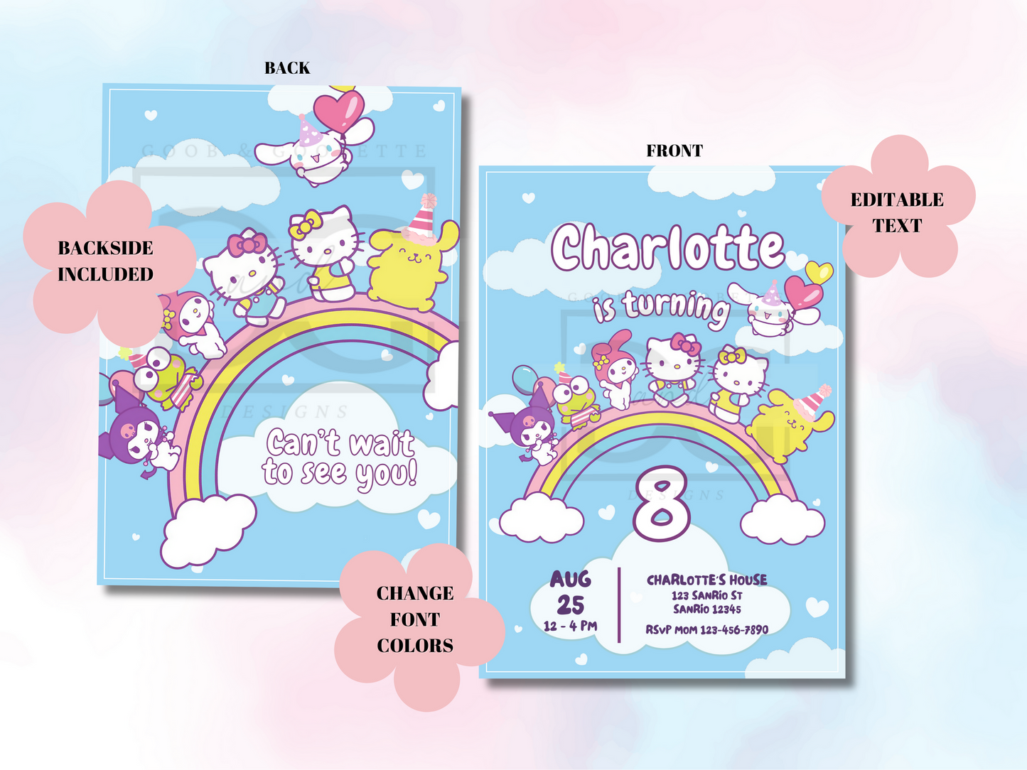 Rainbow Sanrio Party Invite - Rainbow Hello Kitty Birthday Invitation Template
