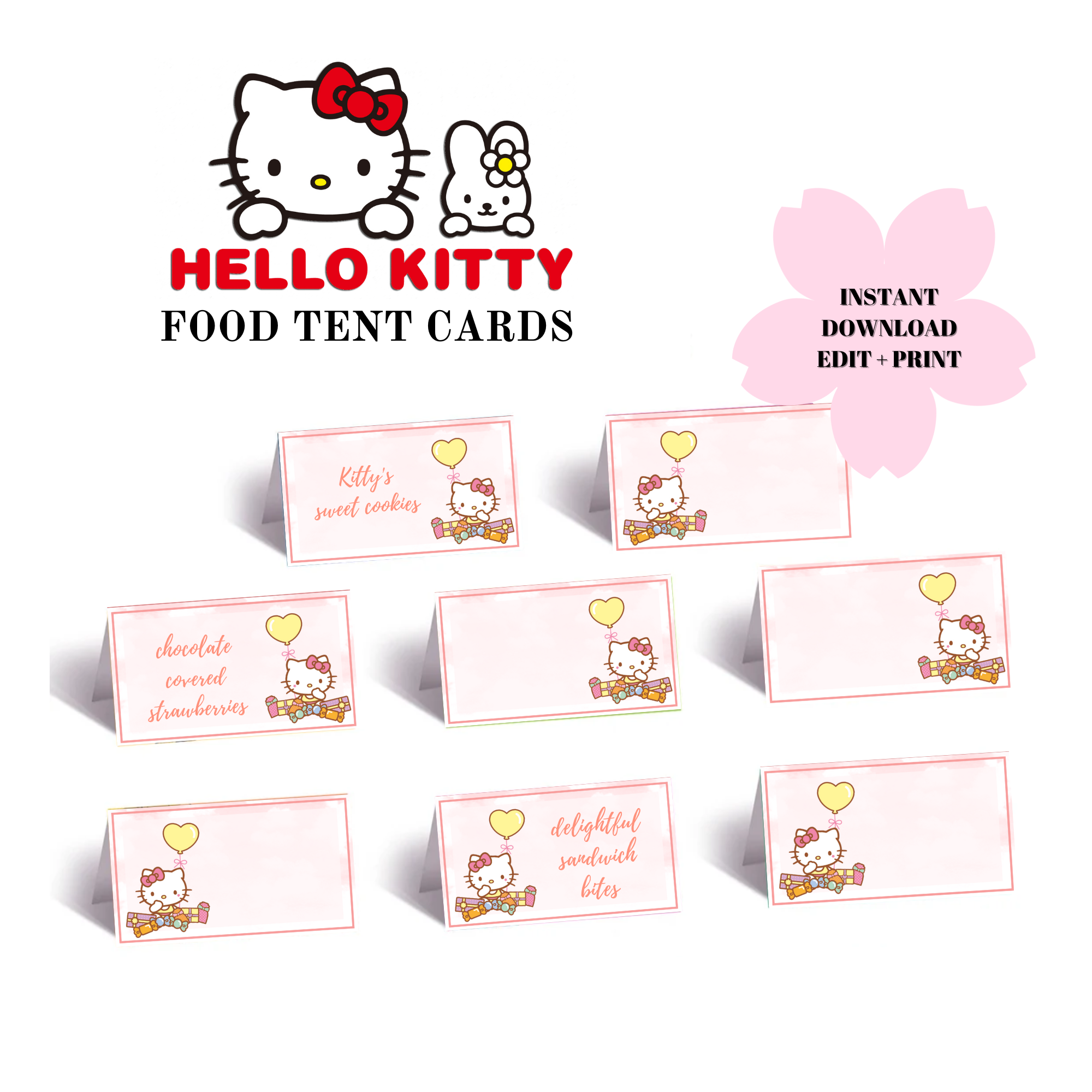 Watercolor Hello Kitty Food Tents/Labels – Blissful Perfections x Goob ...