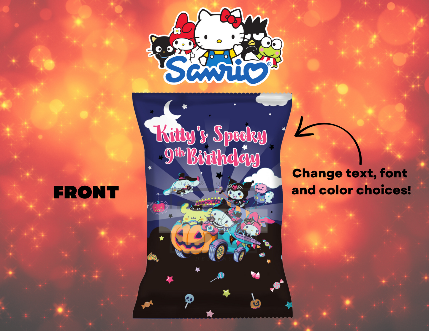 Halloween Sanrio Chip Bags - Halloween Hello Kitty Treat Bags
