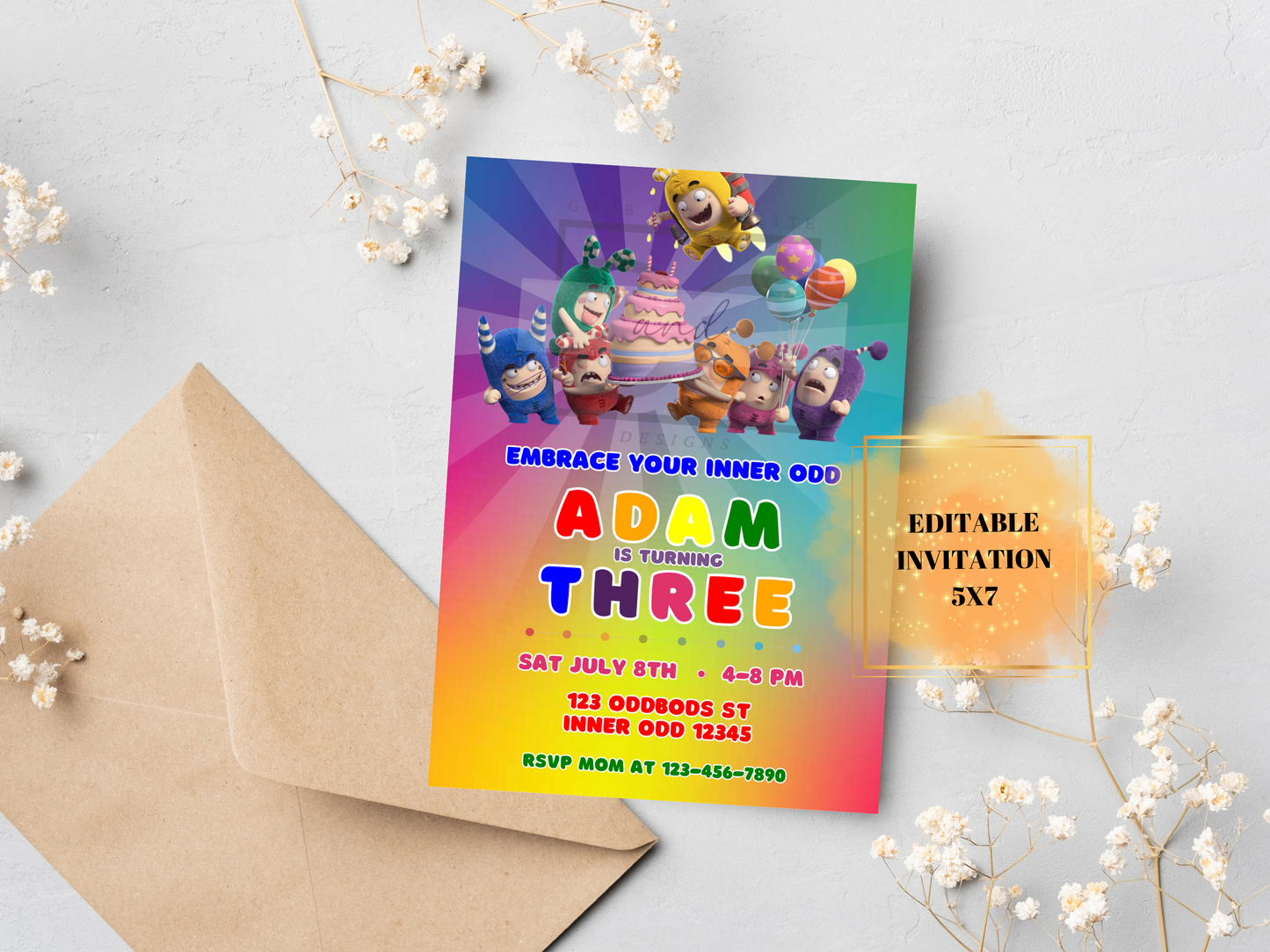 Rainbow Oddbods Invitation - Oddbods Birthday Invite