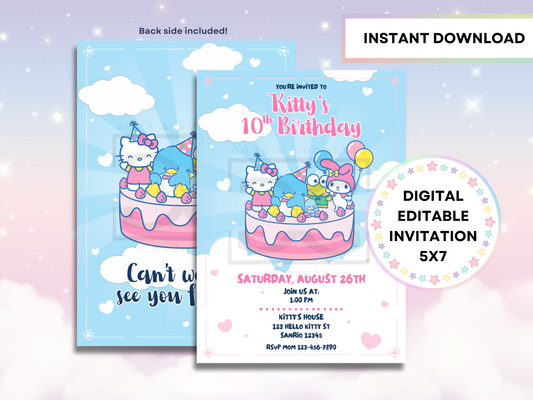 Sanrio Birthday Invitation - Hello Kitty and Friends Cake