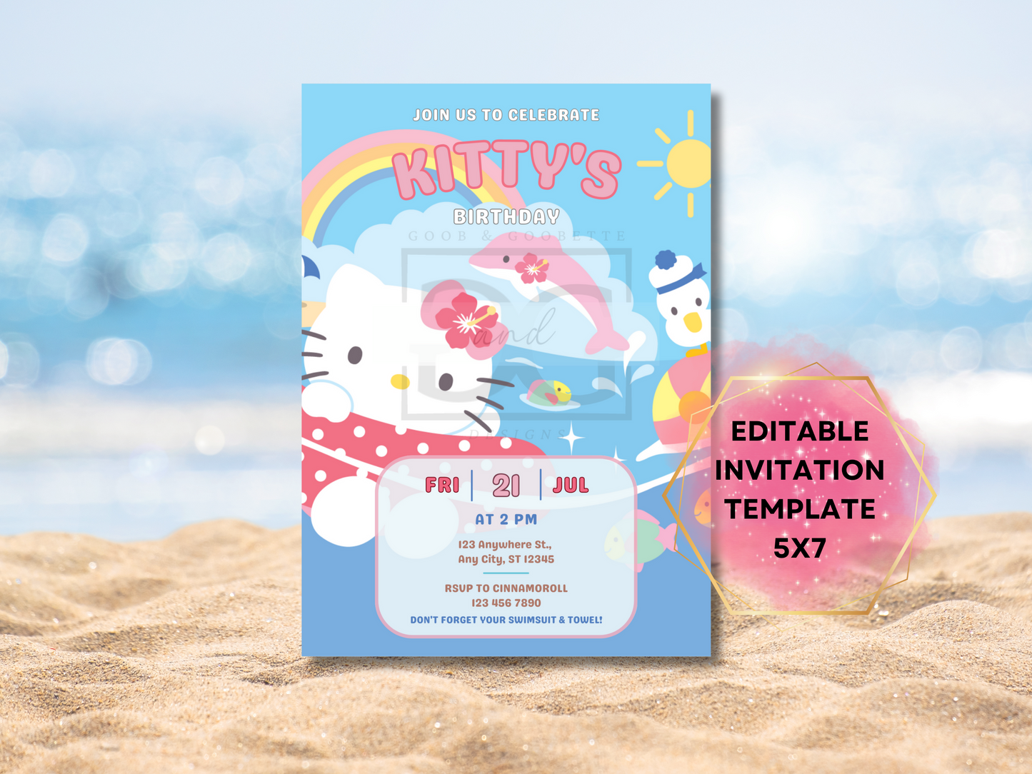 Summer Hello Kitty Pool Party Invite