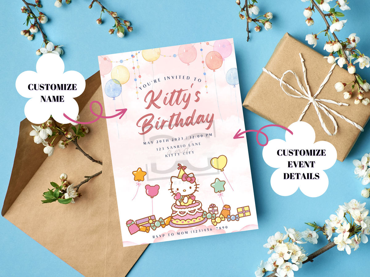 Watercolor Hello Kitty Invite - Hello Kitty Birthday Invitation ...