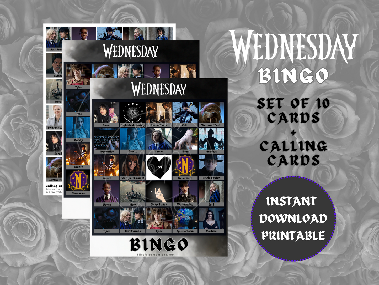 Wednesdays Bingo - Addams Family Bingo Game for 10 people