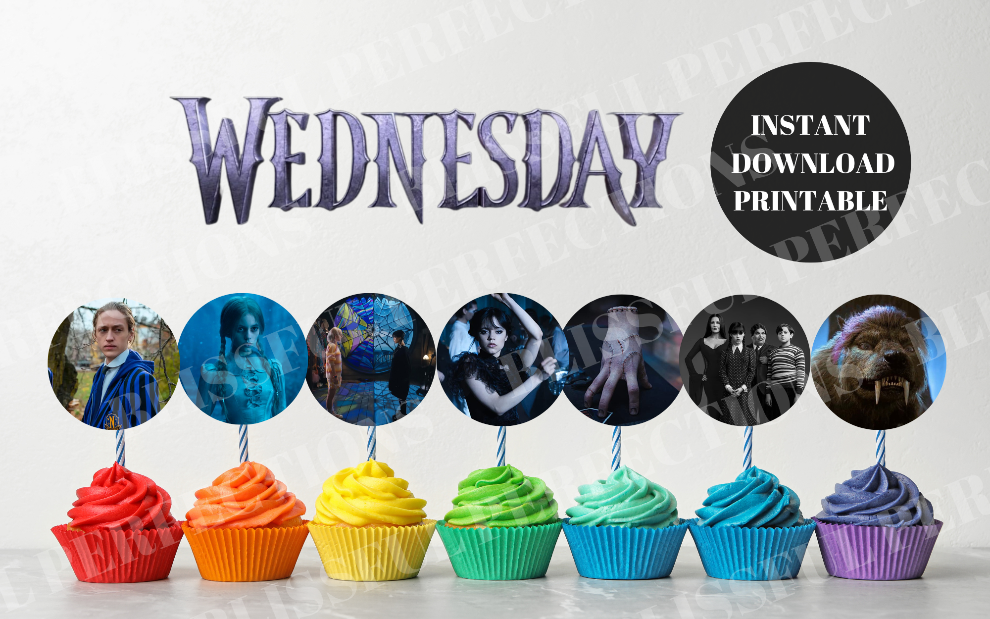 Wednesday Window Topper Wednesday Cupcake Toppers - Addams Family Toppers – Blissful ...